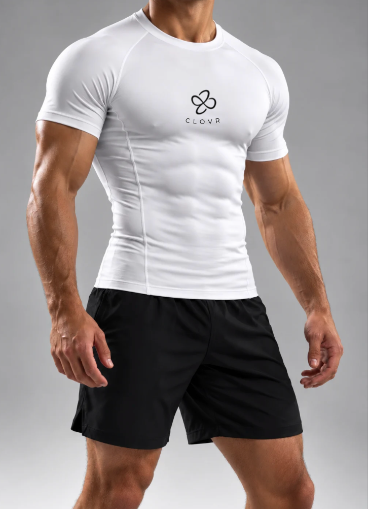 CLOVR Base Layer maillot de compression manches courtes — Blanc